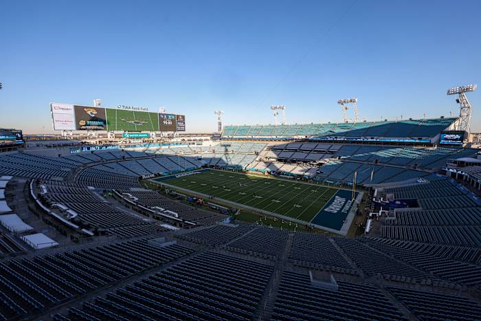 A general view of the stadium before the start of a game between the Tennessee Titans and Jacksonville Jaguars at TIAA Bank Field.